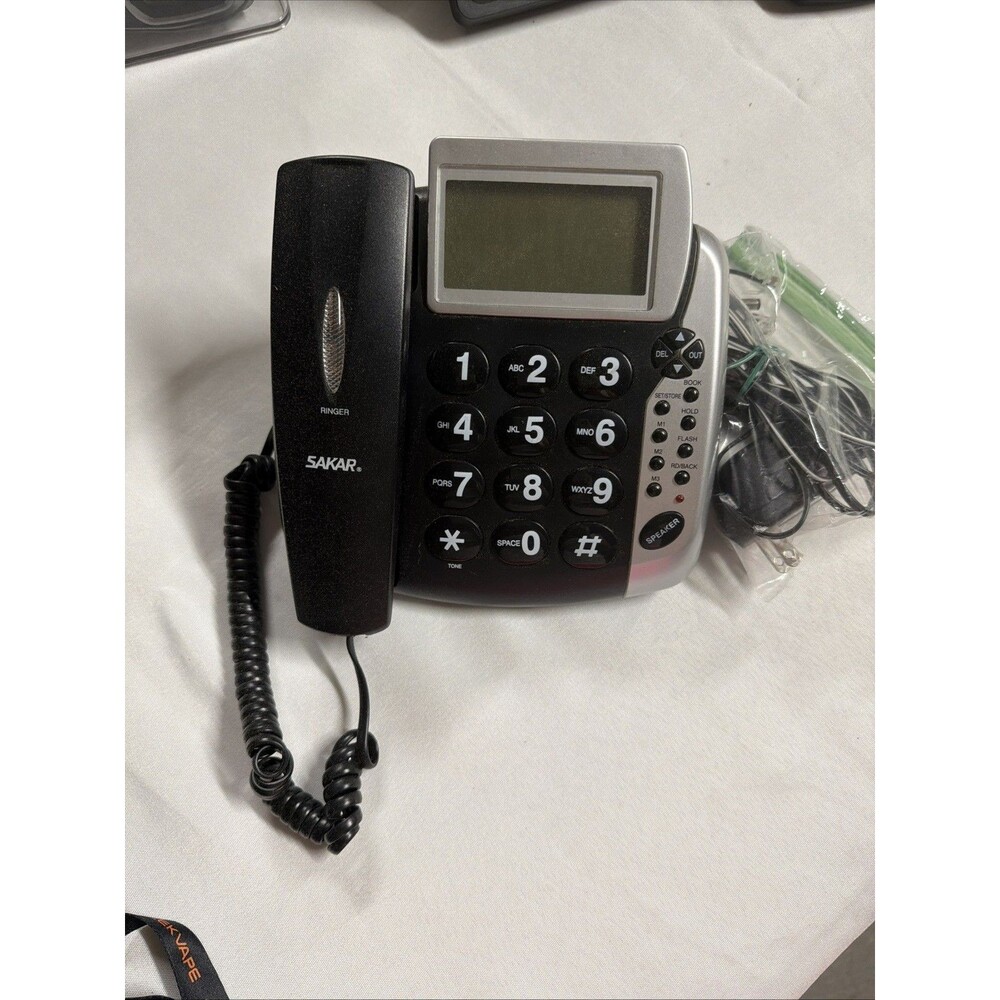 Sakar Corded Trimline Phone - Large Button, Speakerphone, Caller ID - Black
